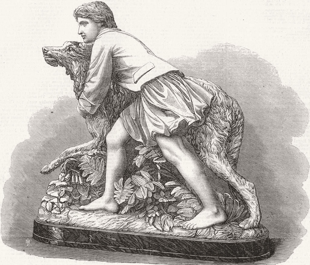 DOGS. Gillie & Hound, marble group 1865 old antique vintage print picture